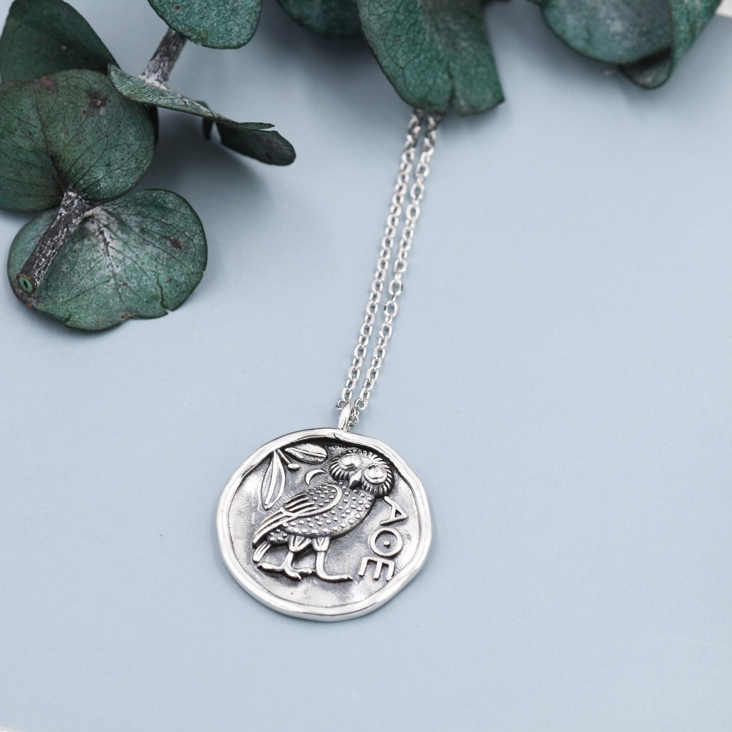 Sterling Silver Greek Coin Pendant Necklace - Owl Coin Necklace , Owl of Athena Coin Necklace in Silver, Ancient Greek Coin Inspired