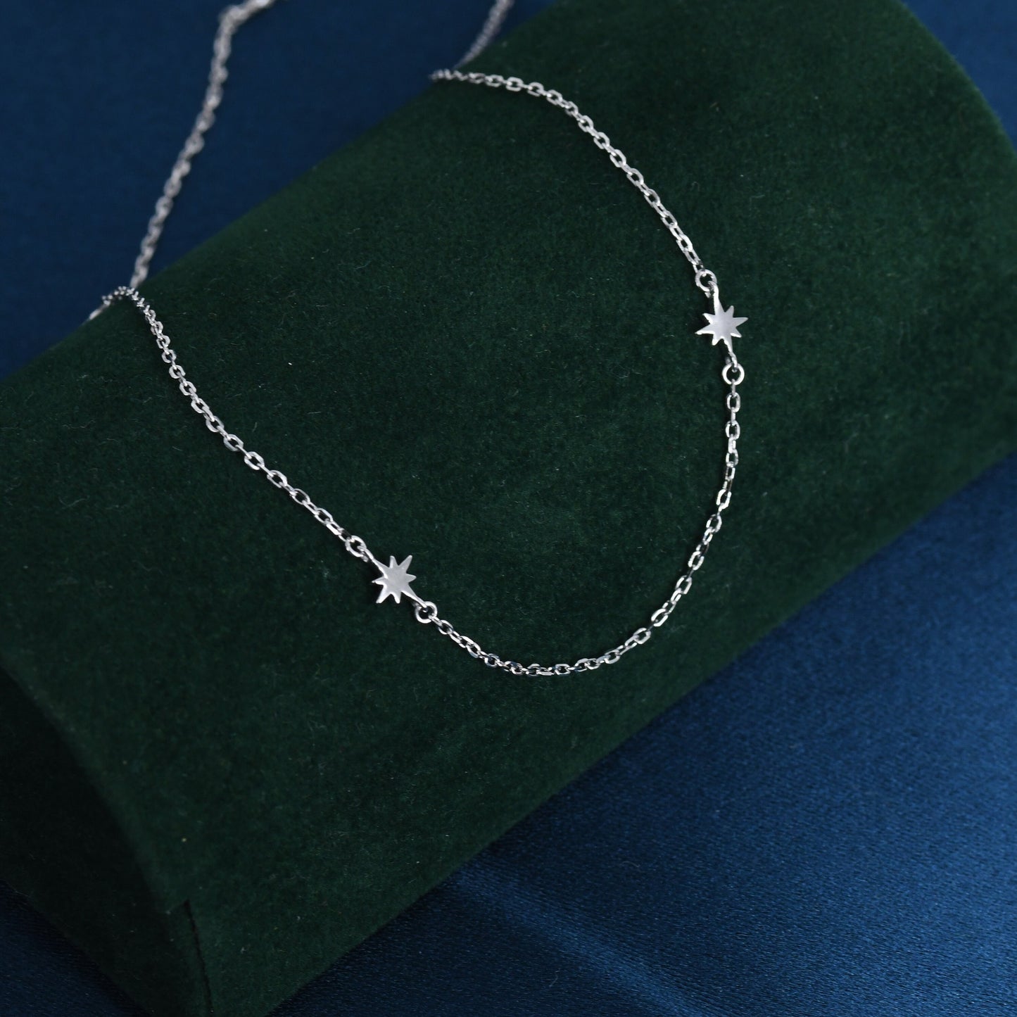 Extra Tiny Starburst Necklace in Sterling Silver, Floating Stars Necklace, Adjustable Length, Extra Small Pendant, 16 inch to 18 inch
