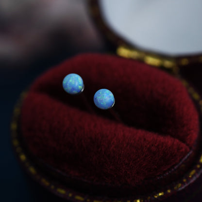 Comic Blue Opal Stud Earrings in Sterling Silver - Pale Blue Opal Stud, 3mm Opal Ball Stud Earrings, Extra Tiny Opal Stud