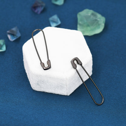 Safety Pin Pull Through Drop Earrings in Sterling Silver, Fun Quirky Punk Rock Jewellery