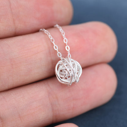 Sterling Silver Yarn ball Tumbleweed Wire Ball Pendant Necklace - Wire Wrap - Hand Woven from Sterling Silver Wire, Minimalist