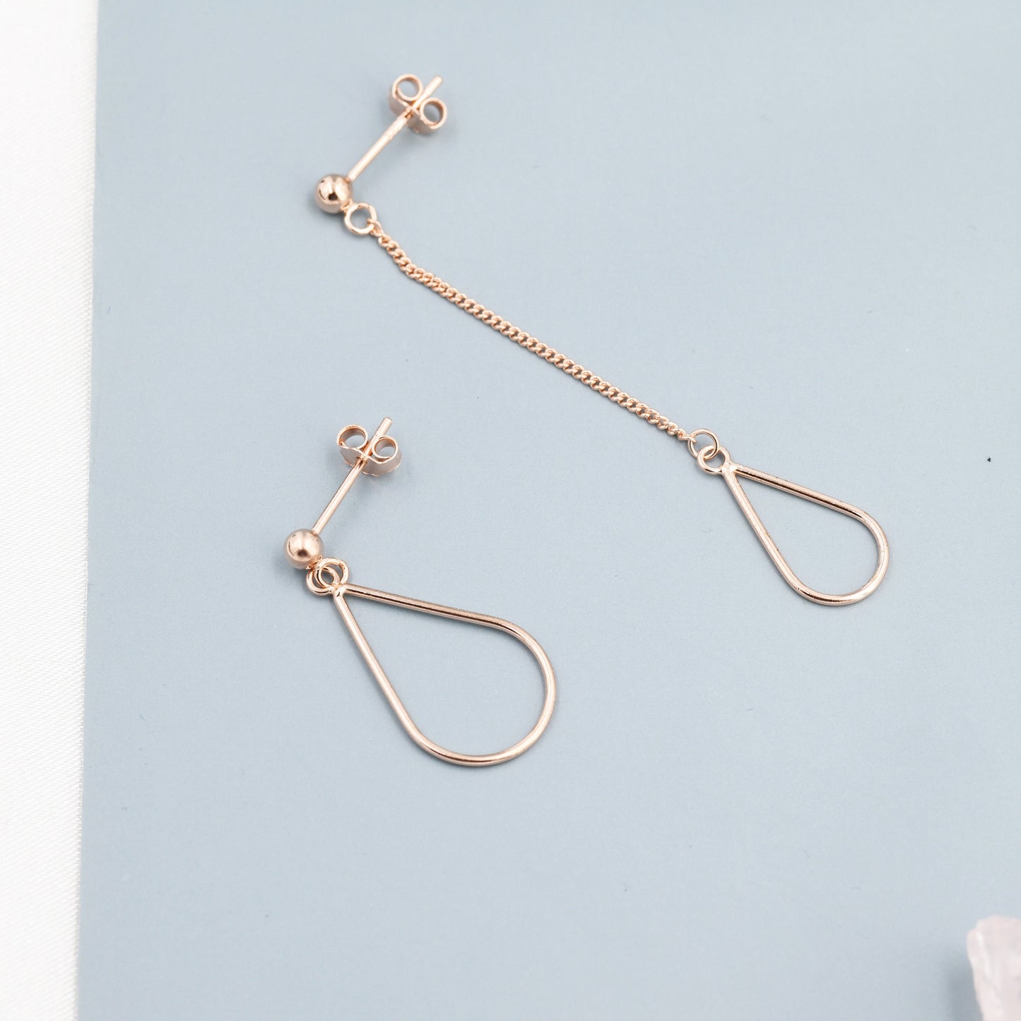 Sterling Silver Mismatched Droplet Stud Drop Earrings, Minimalist Geometric Design, Asymmetric Earrings J25