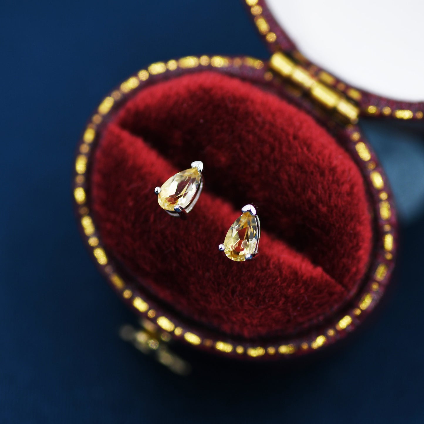 Genuine Citrine Crystal Droplet Stud Earrings in Sterling Silver, Natural Yellow Citrine Pear Shape Stud Earrings, November Birthstone