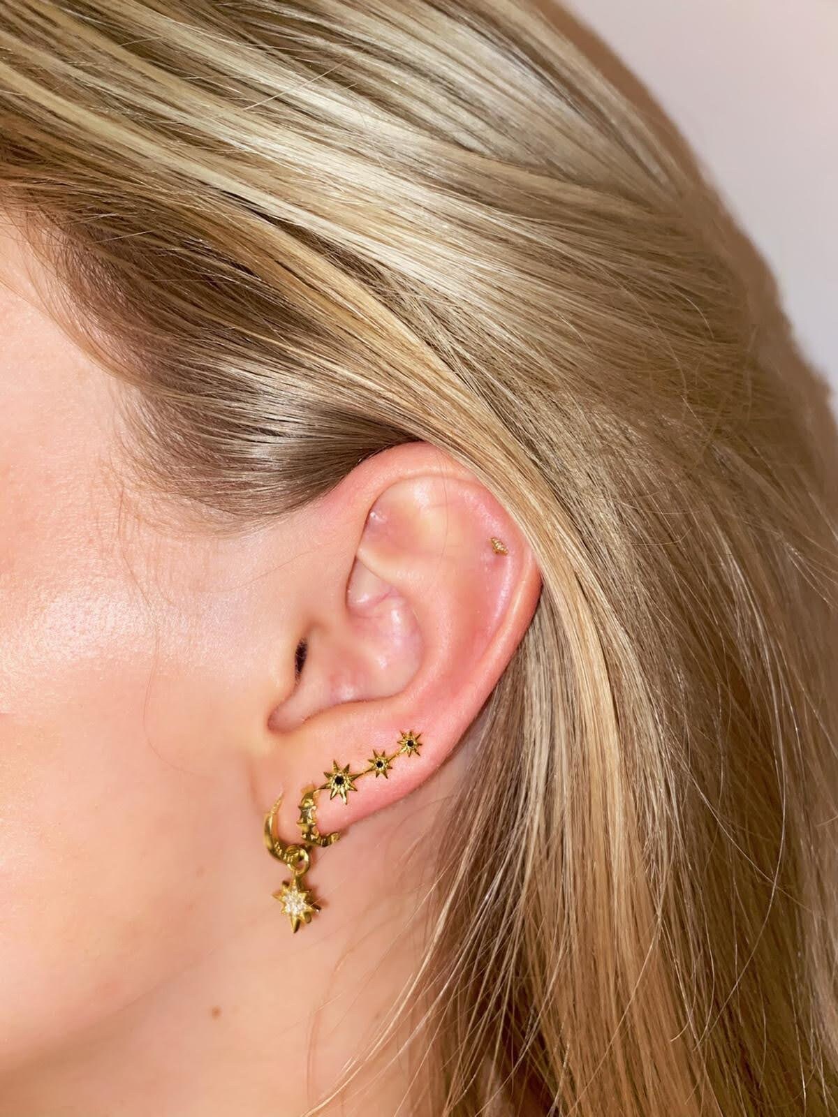Starburst Ear Crawler Earrings - Star Crawler Earrings - Silver or Gold - Three Star Earrings - Star Trio Earrings