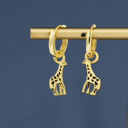 Giraffe Huggie Hoop Earrings in Sterling Silver, Silver or Gold, Giraffe Dangle Earrings, Detachable and Interchangeable