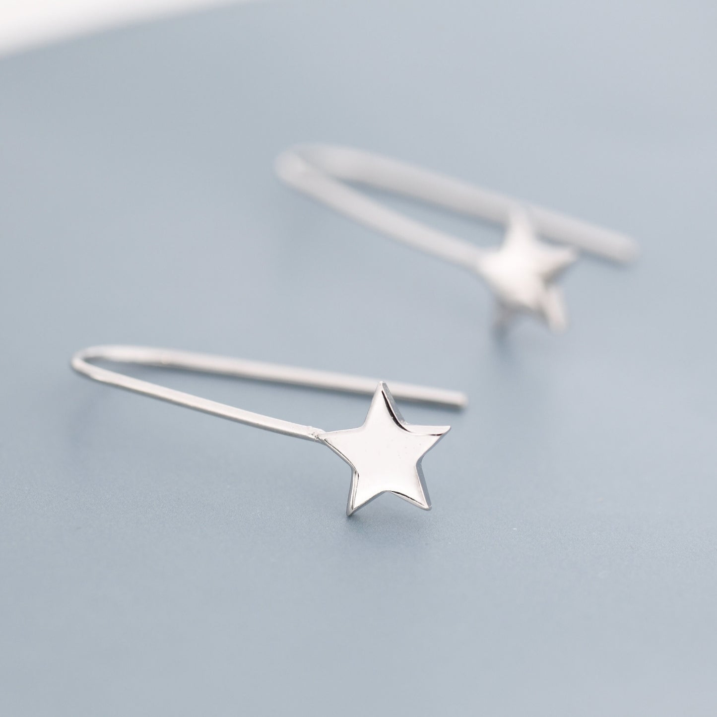Sterling Silver Star Drop Earrings in Sterling Silver, Silver, Gold or Rose Gold, Star Hook Earrings, Dangle Celestial Earrings