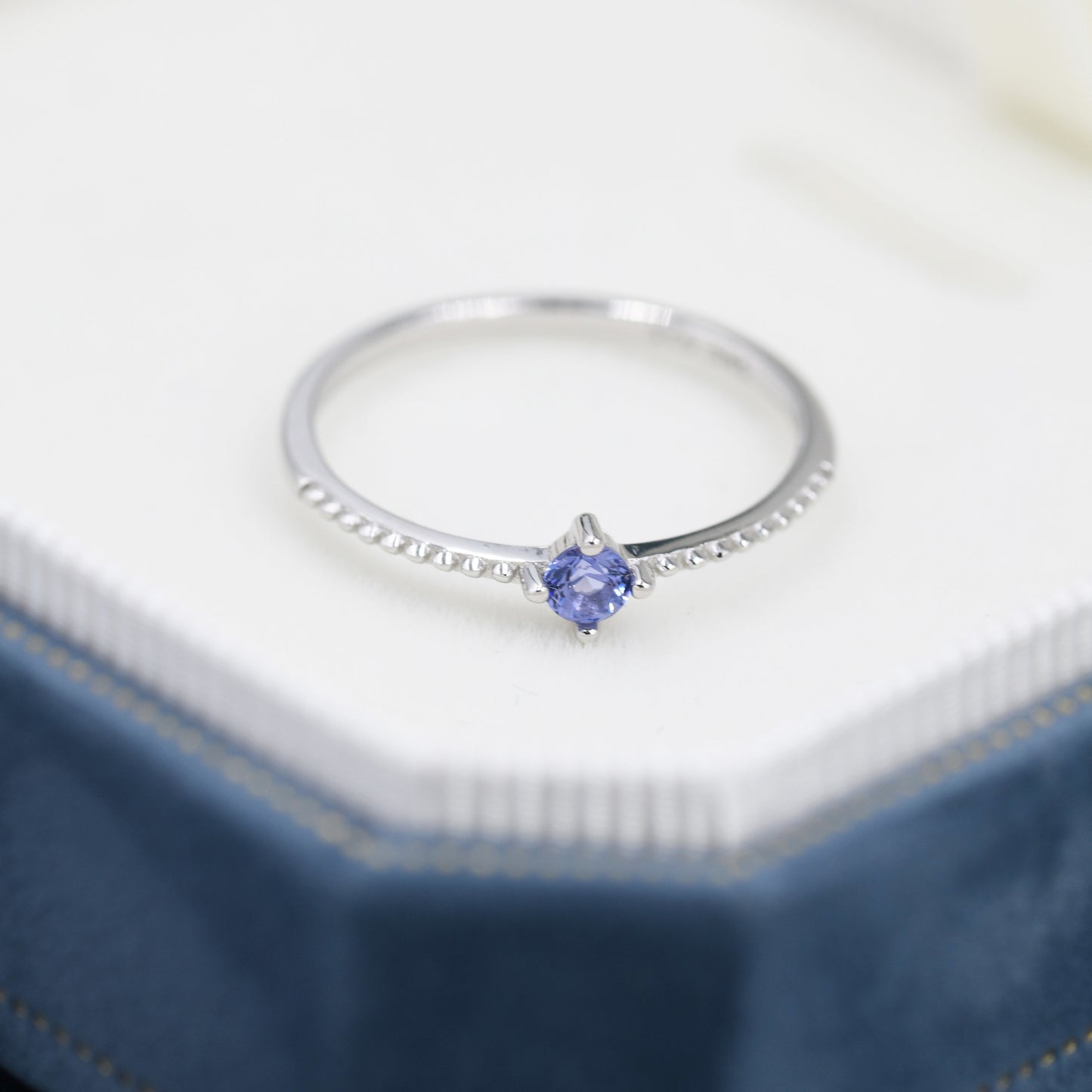 Tanzanite Blue CZ Ring in Sterling Silver, Silver or Gold, Delicate Stacking Ring, Yellow CZ Skinny Band, Size US 6 - 8, December Birthstone