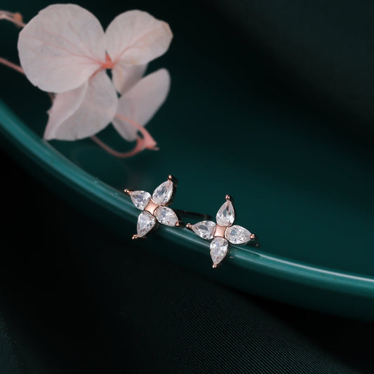 Hydrangea Flower CZ Stud Earrings in Sterling Silver, Silver Gold or Rose Gold, Flower CZ Stud, Tiny CZ Stud