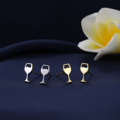 Extra Tiny Wine Glass Stud Earrings in Sterling Silver, Silver or Gold, Wine Earrings, Wine Glass Earrings, Cocktail Earrings