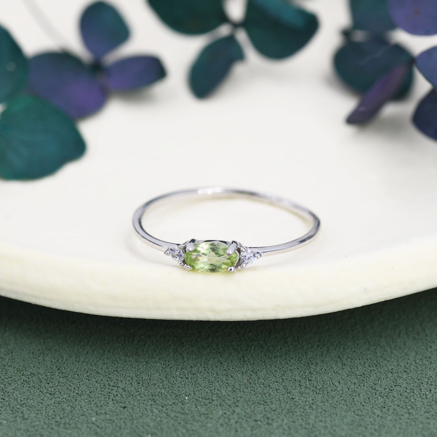 Natural Peridot Ring in Sterling Silver, Genuine Green Periot Ring, Dainty Gemstone Ring, US 5-8. August Birthstone