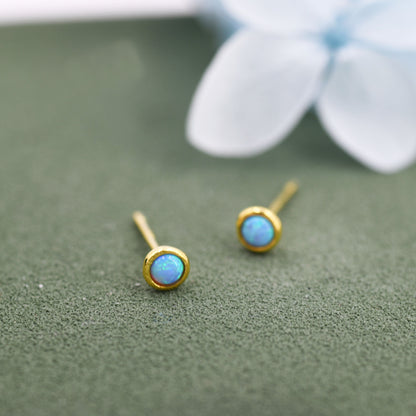 Sterling Silver Tiny Little Opal Stud Earrings, Blue or White, Gold or Silver, Semi-precious Jewellery