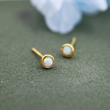 Sterling Silver Tiny Little Opal Stud Earrings, Blue or White, Gold or Silver, Semi-precious Jewellery