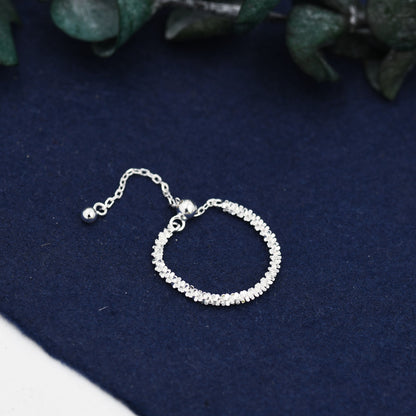 Sterling Silver Sparkle Chain Ring, Adjustable Ring, Chain Ring, Sparkling Silver Ring, Margarita chain Ring in Sterling Silver