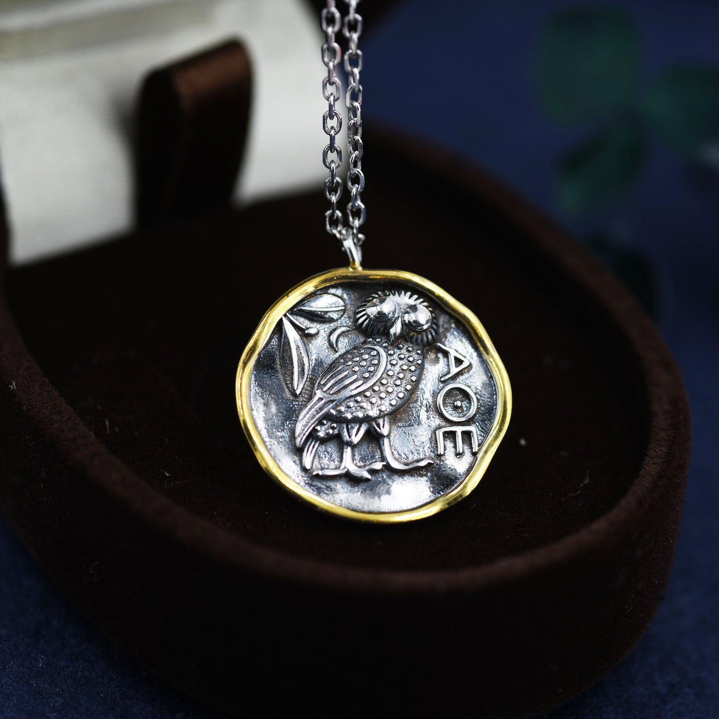 Sterling Silver Greek Coin Pendant Necklace - Owl Coin Necklace , Owl of Athena Coin Necklace in Antique Silver, Ancient Greek Coin Inspired