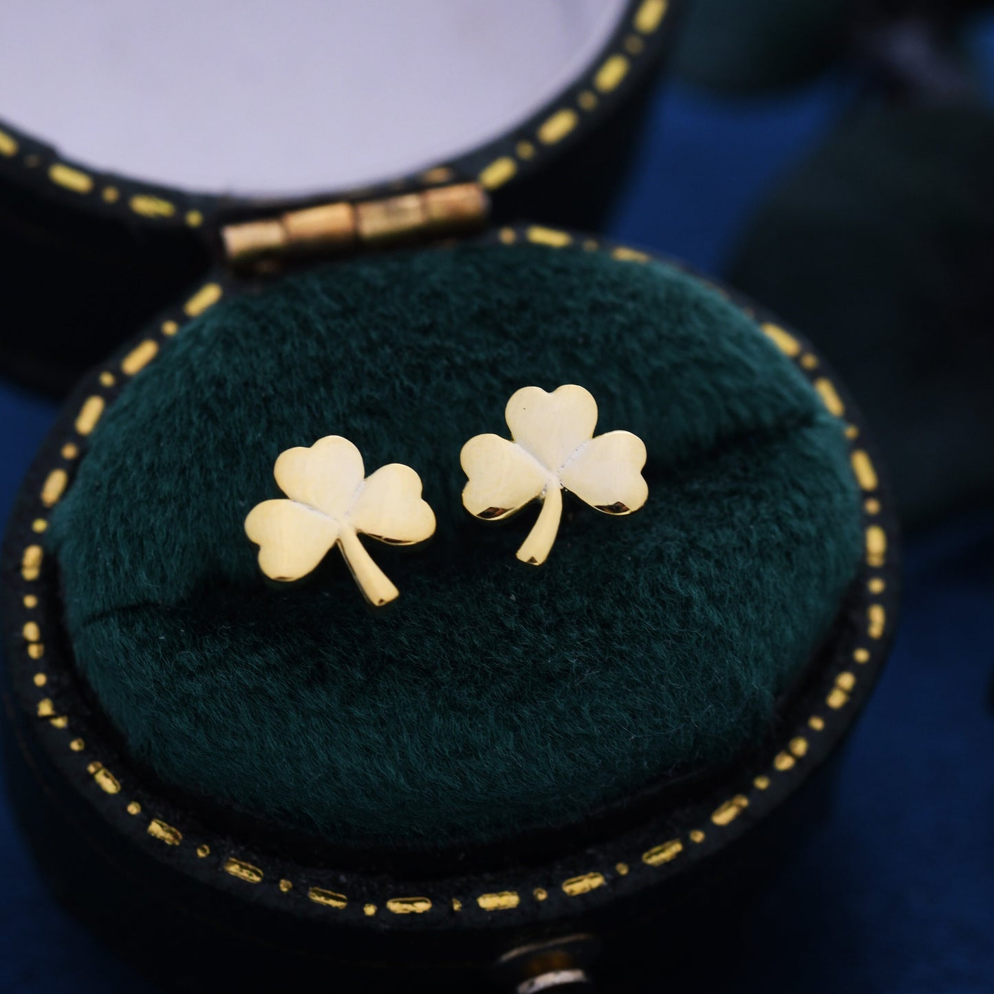Shamrock Stud Earrings in Sterling Silver, Three Leaf Clover Earrings, Irish Earrings, Silver Gold or Rose Gold