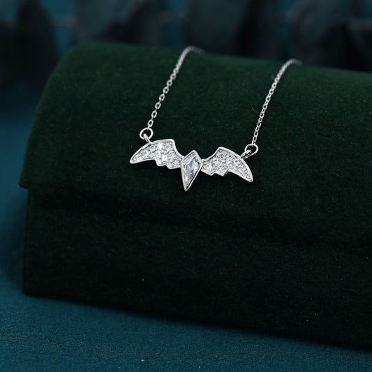CZ Bat Necklace in Sterling Silver, Silver or Gold,  Nature Inspired Animal Jewellery