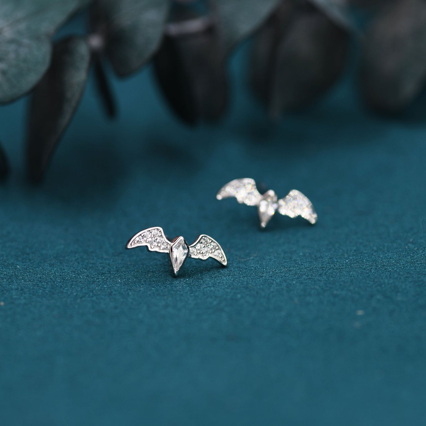 CZ Crystal Bat Stud Earrings in Sterling Silver, Silver or Gold, Rhombus Bat Earrings, Stacking Earrings, Animal Earrings