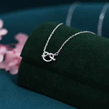 Sterling Silver Little Heart Knot Pretzel Pendant Necklace, Tiny Heart Necklace, Pretzel Necklace, Heart Knot Necklace