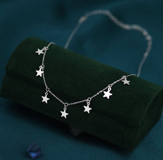 Star Choker Necklace in Sterling Silver, Silver or Gold, Star Collar Necklace, Short Necklace