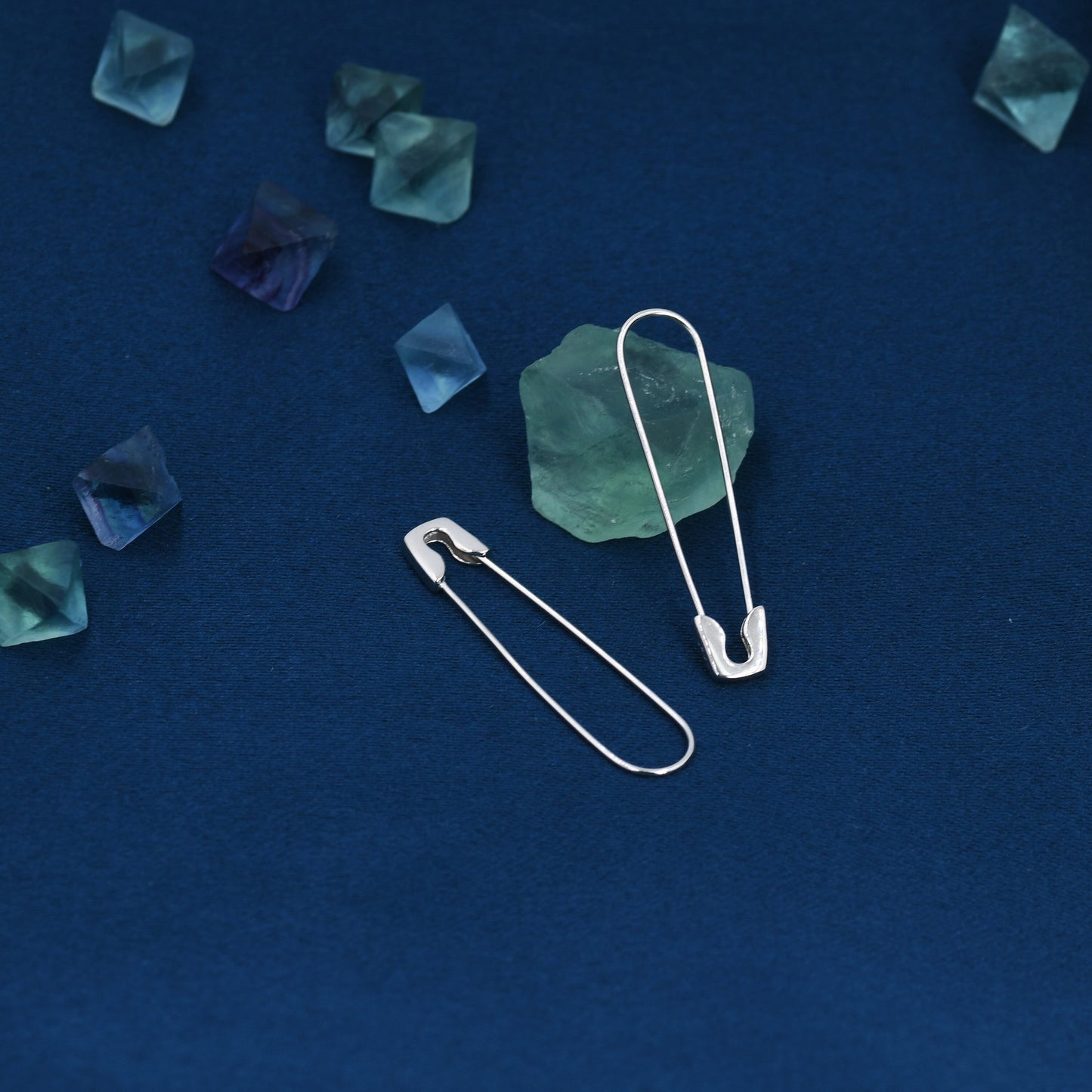 Safety Pin Pull Through Drop Earrings in Sterling Silver, Fun Quirky Punk Rock Jewellery