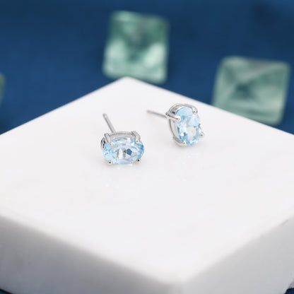 Genuine Topaz Crystal Stud Earrings in Sterling Silver, Natural Topaz Oval Crystal Earrings, March Birthstone