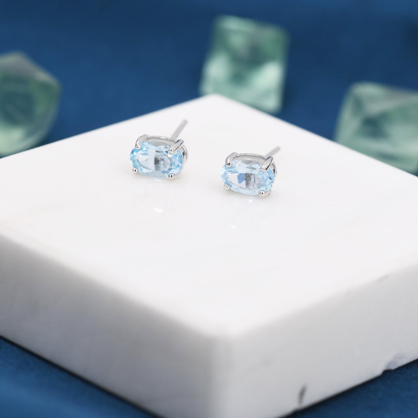 Genuine Topaz Crystal Stud Earrings in Sterling Silver, Natural Topaz Oval Crystal Earrings, March Birthstone