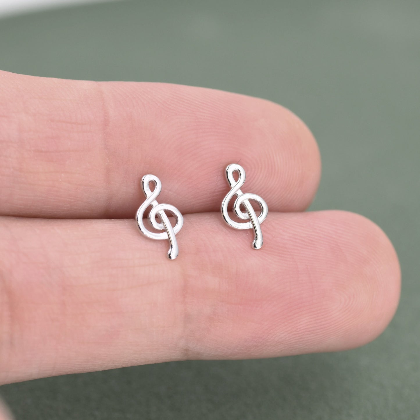 Sterling Silver Music Symbol Dainty Stud Earrings, Treble Clef Earrings, Music Note Earrings