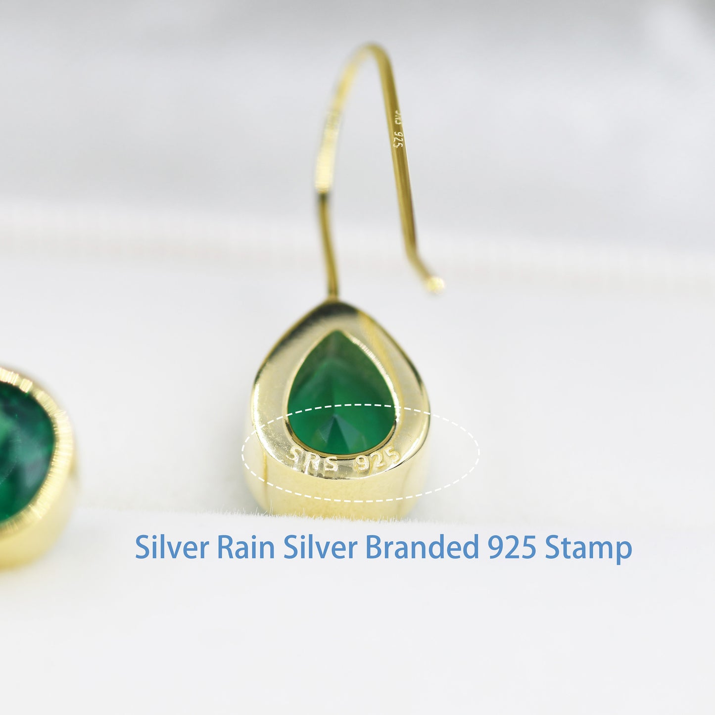 Sterling Silver Emerald Green Droplet Drop Earrings in Sterling Silver, Silver or Gold, Chunky Pear Shape Hook Earrings