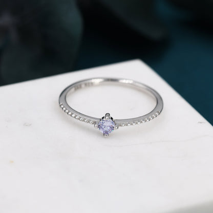 June Birthstone Alexandrite CZ Ring in Sterling Silver, Silver or Gold, Delicate Stacking Ring, Skinny Band, Size US 6 - 8,  June Birthstone