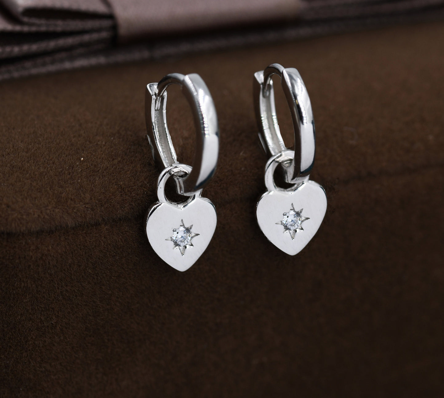 Sterling Silver Starburst Heart Hoop Earrings, Detachable Heart Charm Hoop Earrings, Silver or Gold,  Interchangeable and detachable