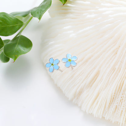 Forget-me-not Enamel Stud Earrings in Sterling Silver,  Flower Earrings, Blue Blossom Earrings, Forget me not earrings