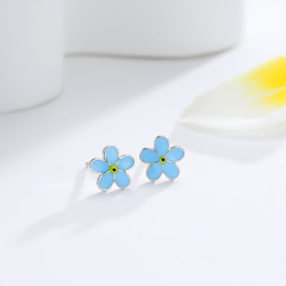 Forget-me-not Enamel Stud Earrings in Sterling Silver,  Flower Earrings, Blue Blossom Earrings, Forget me not earrings