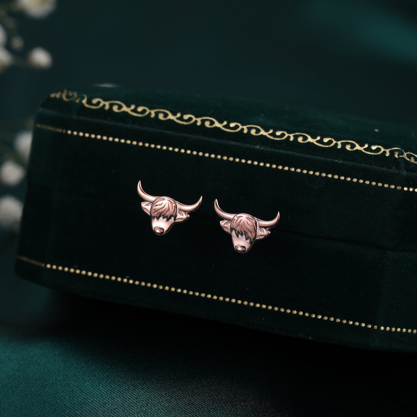 Highland Cow Stud Earrings in Sterling Silver, Silver, Gold or Rose Gold,  Bull Earrings, Cow Earrings
