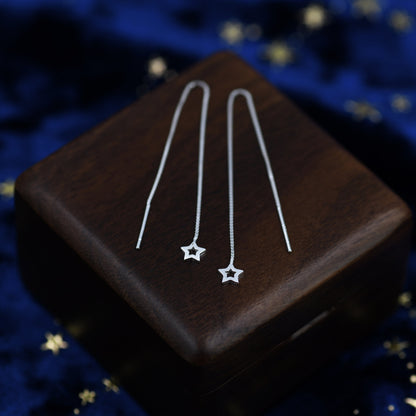 Sterling Silver Cute Cut-out Little Star Threaders, Tiny Star Threaders, Star Earrings