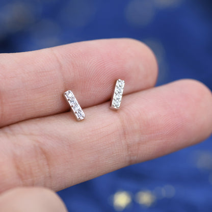 Tiny CZ Crystal Bar Stud in Sterling Silver, Tiny Bar Stud, Mini Bar Earrings, Extra Small Bar Earrings, Stacking Earrings