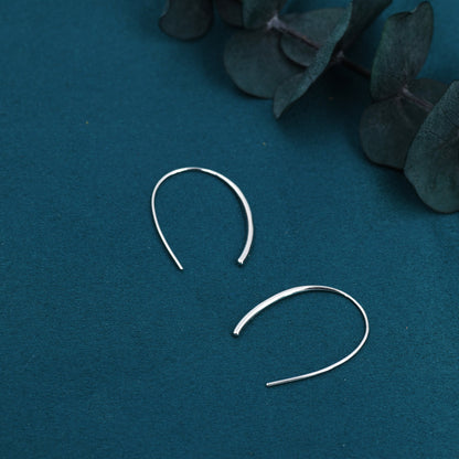 U Shape Minimalist Open Hook Earrings in Sterling Silver, Large Geometric Shape Hoop Earrings, Open Hoops, Silver or Gold