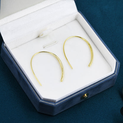U Shape Minimalist Open Hook Earrings in Sterling Silver, Large Geometric Shape Hoop Earrings, Open Hoops, Silver or Gold