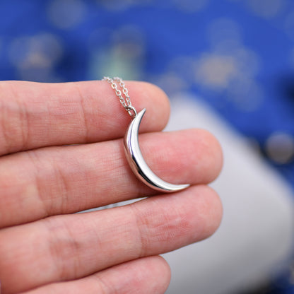 Sterling Silver Chunky Moon Pendant Necklace, Silver Moon Necklace, Silver or Gold, Crescent Moon Necklace, Celestial Jewellery