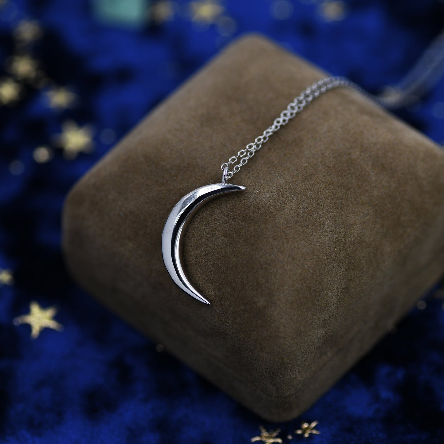 Sterling Silver Chunky Moon Pendant Necklace, Silver Moon Necklace, Silver or Gold, Crescent Moon Necklace, Celestial Jewellery