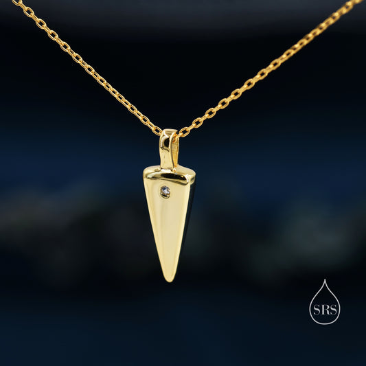 Tiny Dagger Pendant Necklace in Sterling Silver, Small Triangle Necklace, Silver Spike Pendant