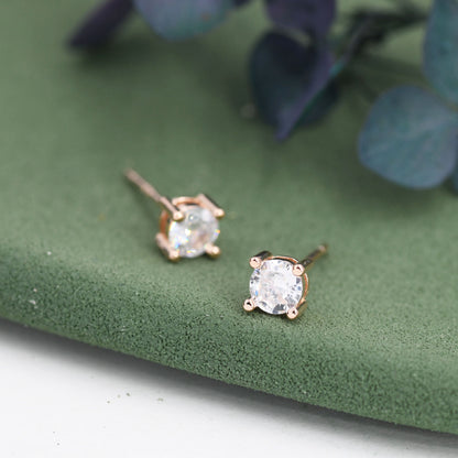 Sterling Silver Tiny CZ Stud Earrings, Barely Visible, 3mm or 4mm, Extra Small CZ Stud, Silver, Gold and Rose Gold, Cubic Zirconia Crystal