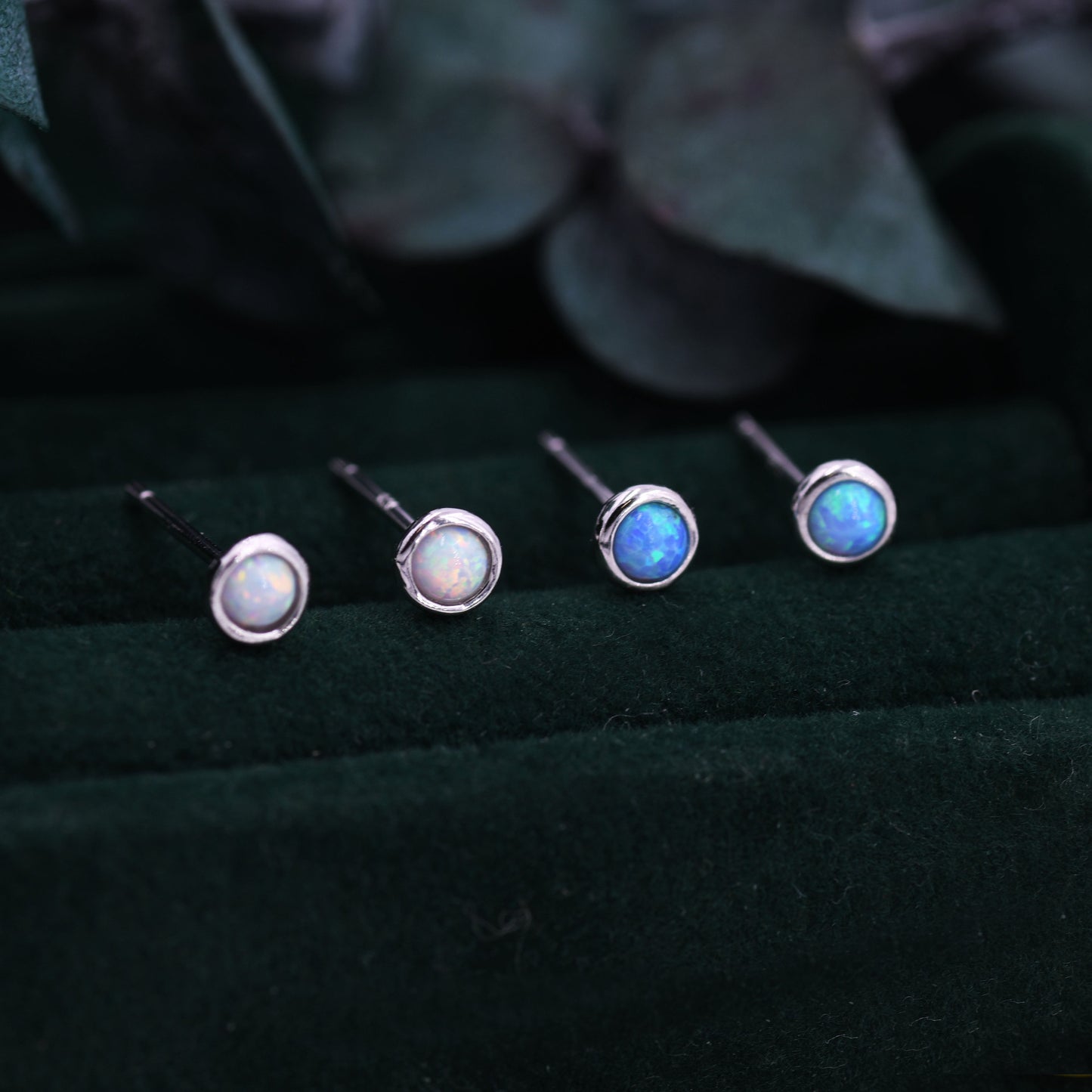 Sterling Silver Tiny Little Opal Stud Earrings, Blue or White, Gold or Silver, Semi-precious Jewellery