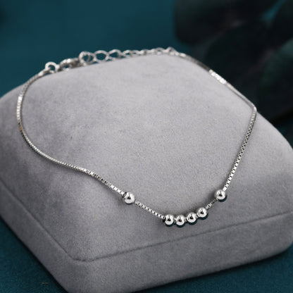 Sterling Silver Minimalist Beaded Chain Bracelet, Skinny Chain Bracelet,Silver Beads Bracelet,Floating Bead Bracelet, Moving Balls