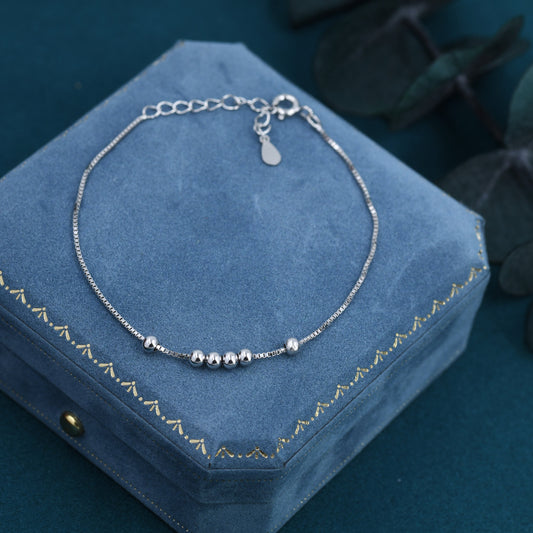 Sterling Silver Minimalist Beaded Chain Bracelet, Skinny Chain Bracelet,Silver Beads Bracelet,Floating Bead Bracelet, Moving Balls