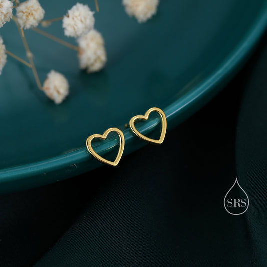 Open Heart Heart Stud Earrings in Sterling Silver, Silver or Gold or Rose Gold, Heart Earrings, Fun and Quirky Jewellery
