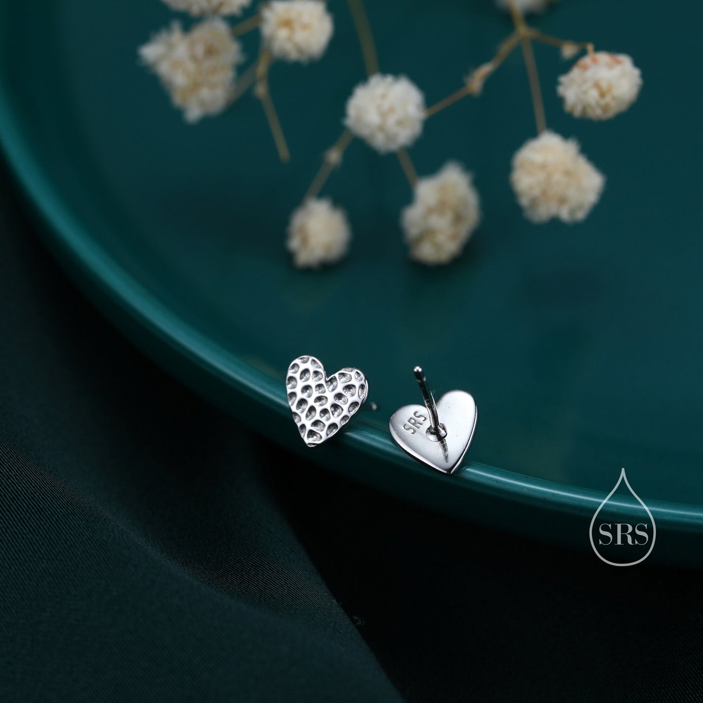 Hammered Heart Stud Earrings in Sterling Silver, Silver or Gold or Rose Gold, Heart Earrings, Fun and Quirky Jewellery