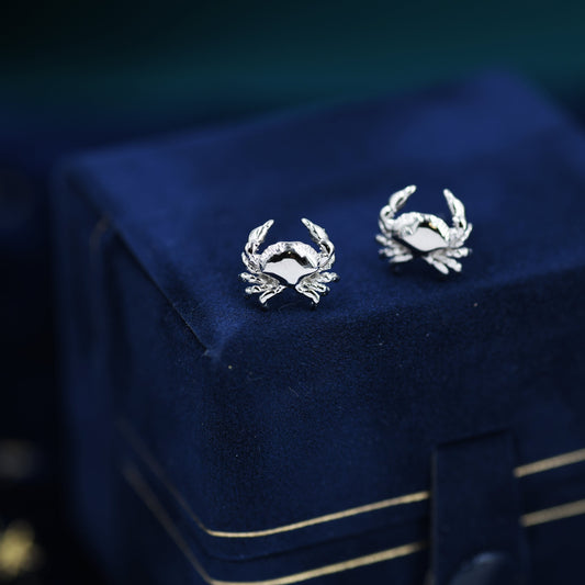 Crab Stud Earrings in Sterling Silver- 3D Crab - Seaside Memories - Sea Earrings - Ocean  - Cute, Fun, Whimsical and Pretty Jewellery
