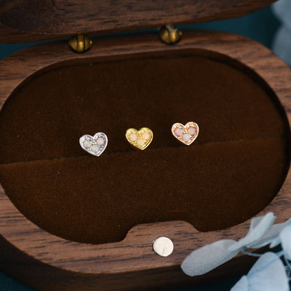 Extra Tiny Opal Heart Stud Earrings in Sterling Silver - Gold, Rose Gold and Silver Petite Stud Earrings