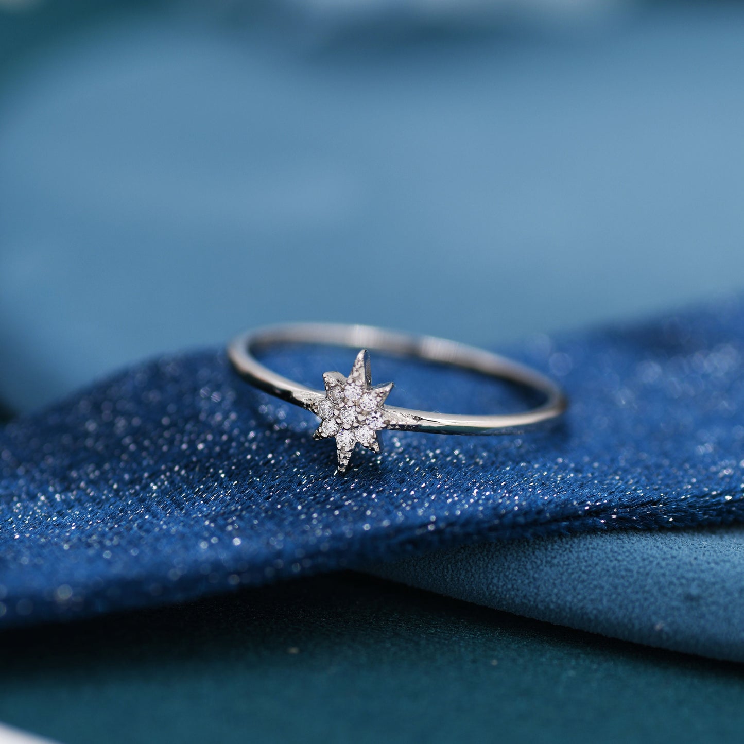 Sterling Silver Starburst Ring - Dainty Star Ring - Stacking Ring