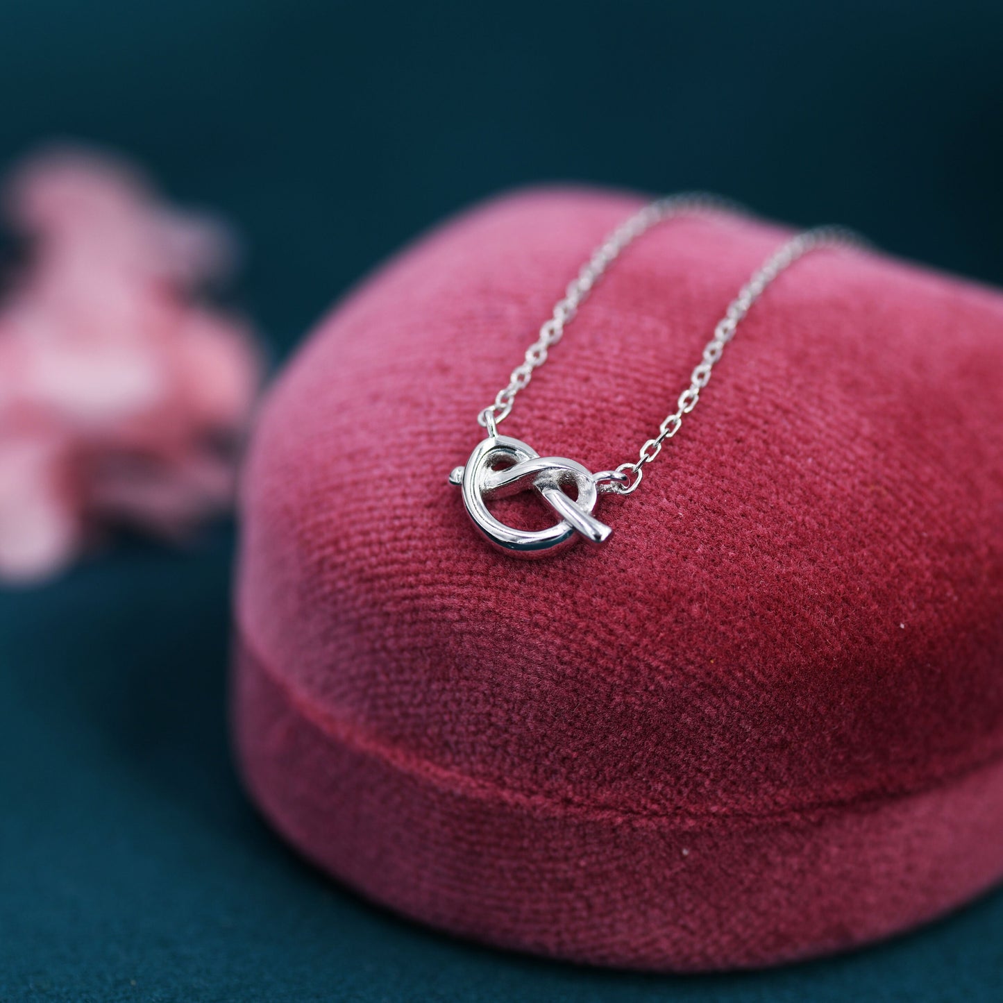 Sterling Silver Little Heart Knot Pretzel Pendant Necklace, Tiny Heart Necklace, Pretzel Necklace, Heart Knot Necklace